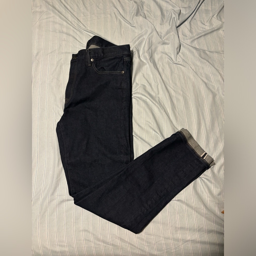 Uniqlo Raw Selvedge Slim straight denims.